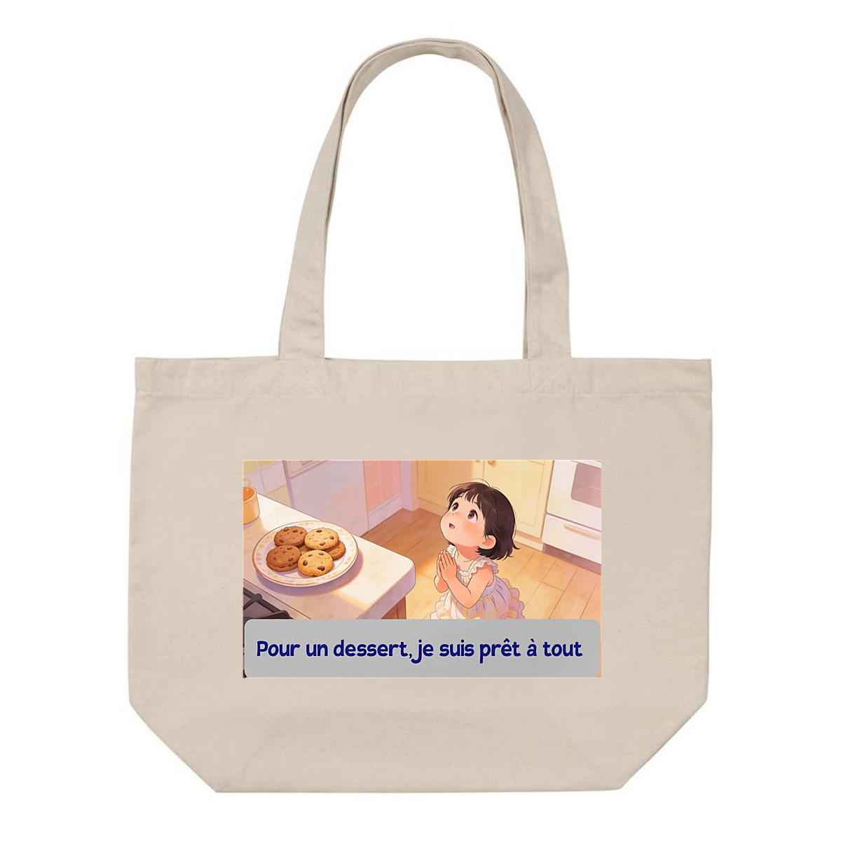 Image front shopping bag pour un dessert,je suis pret a tout