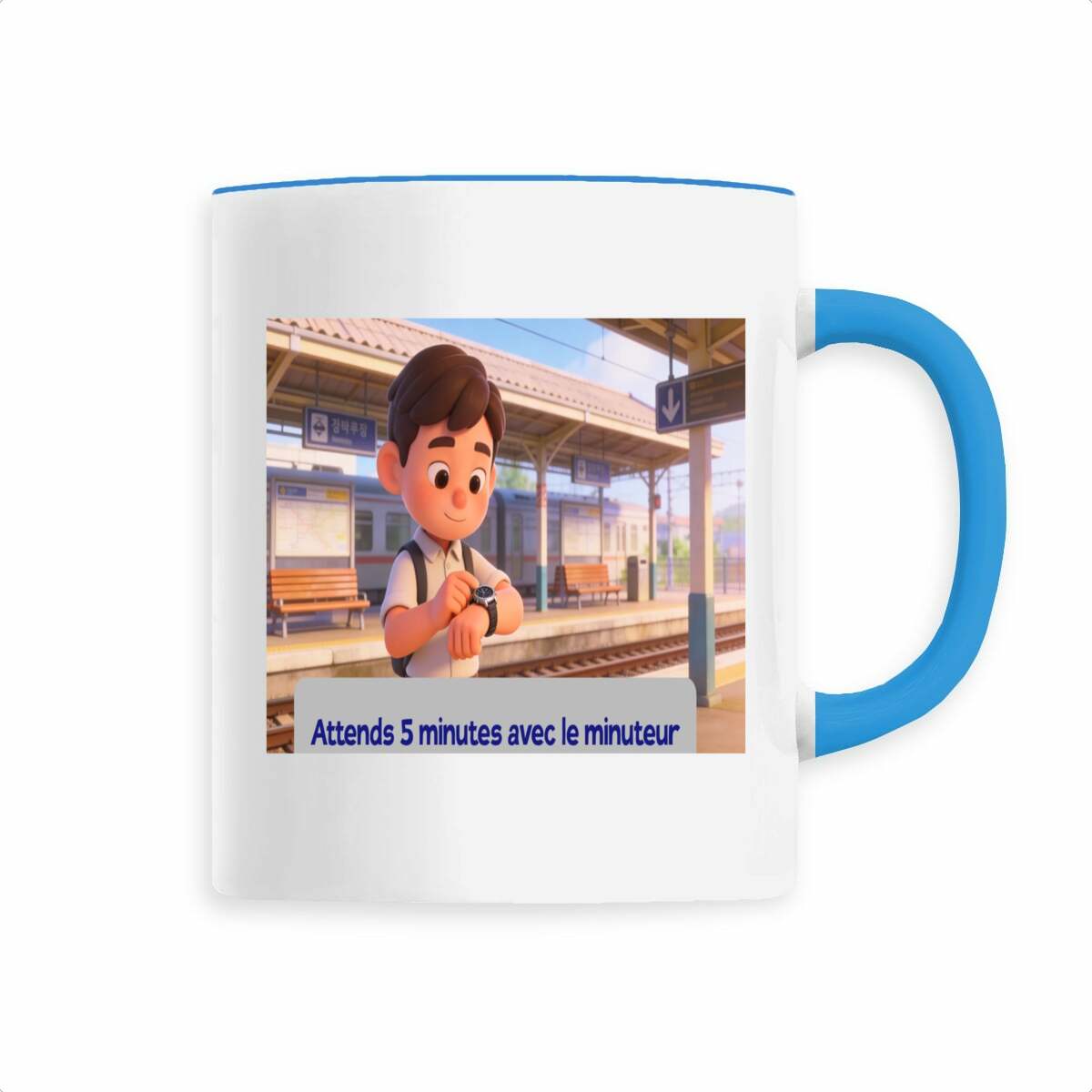 Image back tasse ceramique attends 5 minutes avec le minuteur