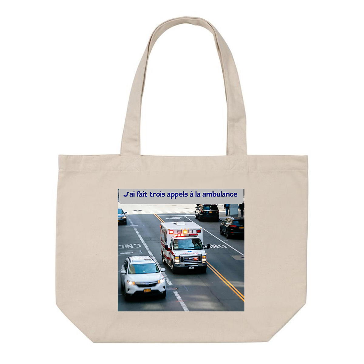 Image front shopping bag j'ai fait trois appels a la ambulance