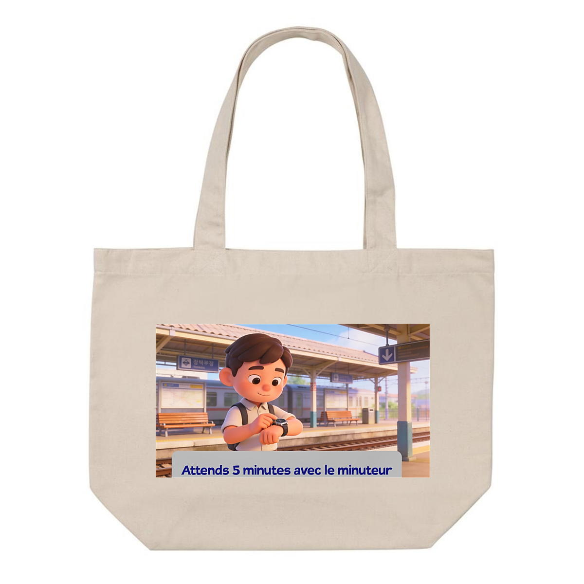 Image front shopping bag attends 5 minutes avec le minuteur