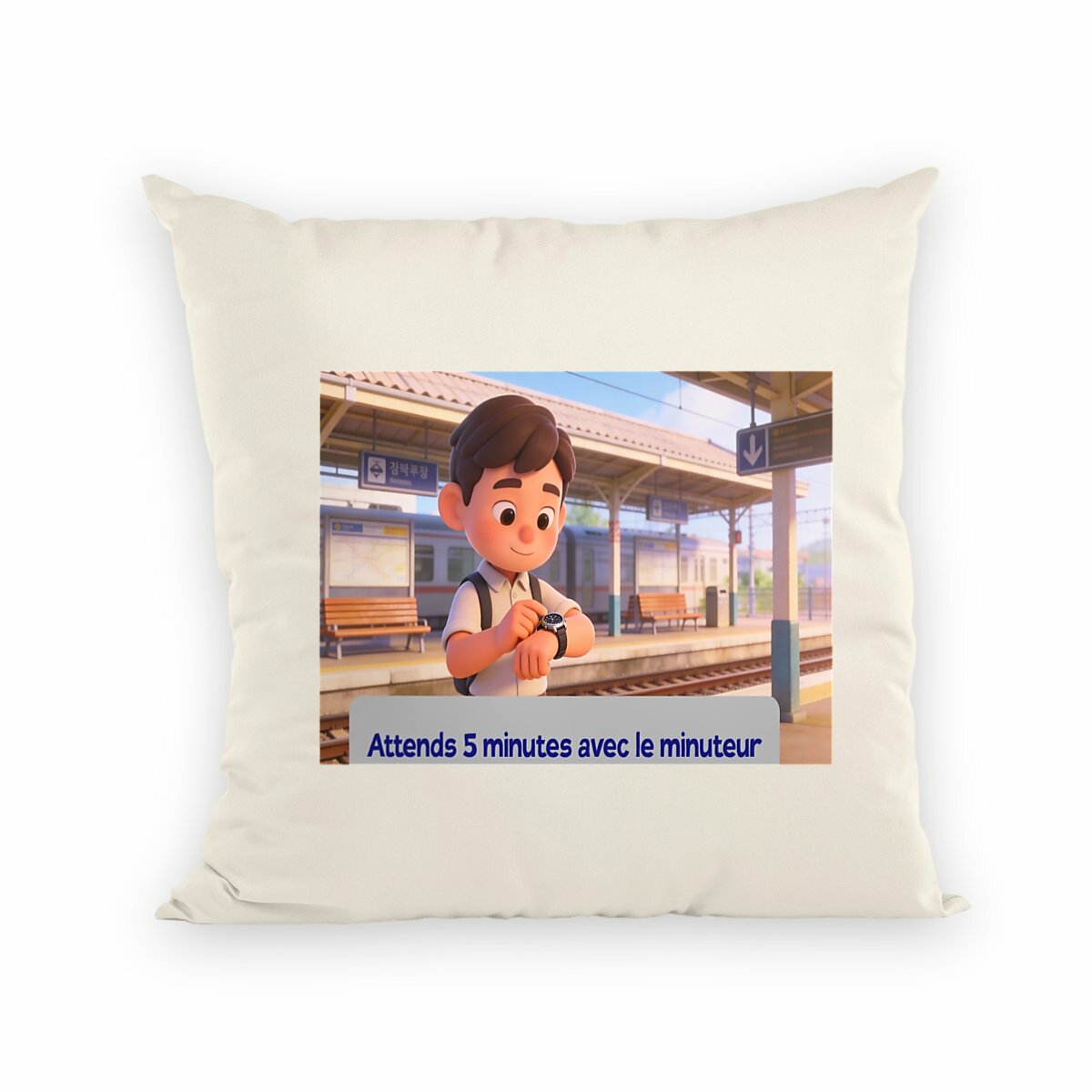 Image front coussin attends 5 minutes avec le minuteur