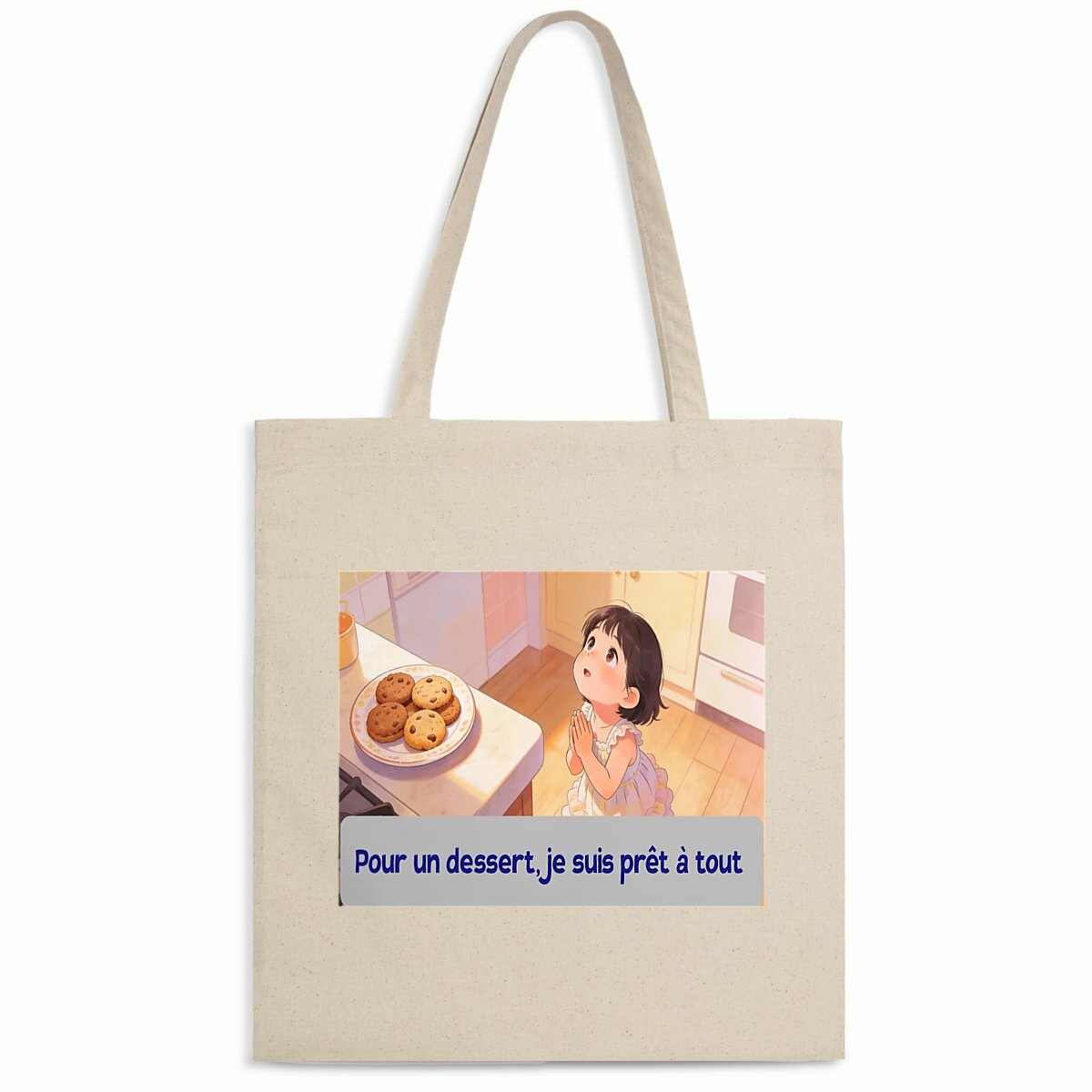 Image front totebag leger pour un dessert,je suis pret a tout