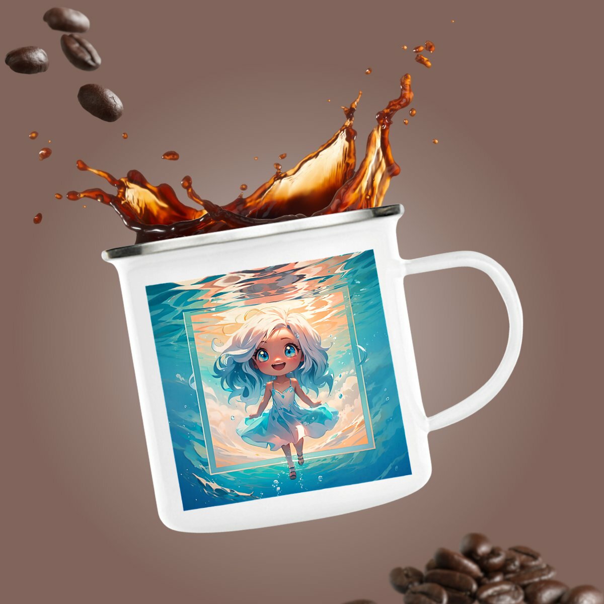 Image front Kawaii Water Girl Mug – Cute and Whimsical Kawaii Art