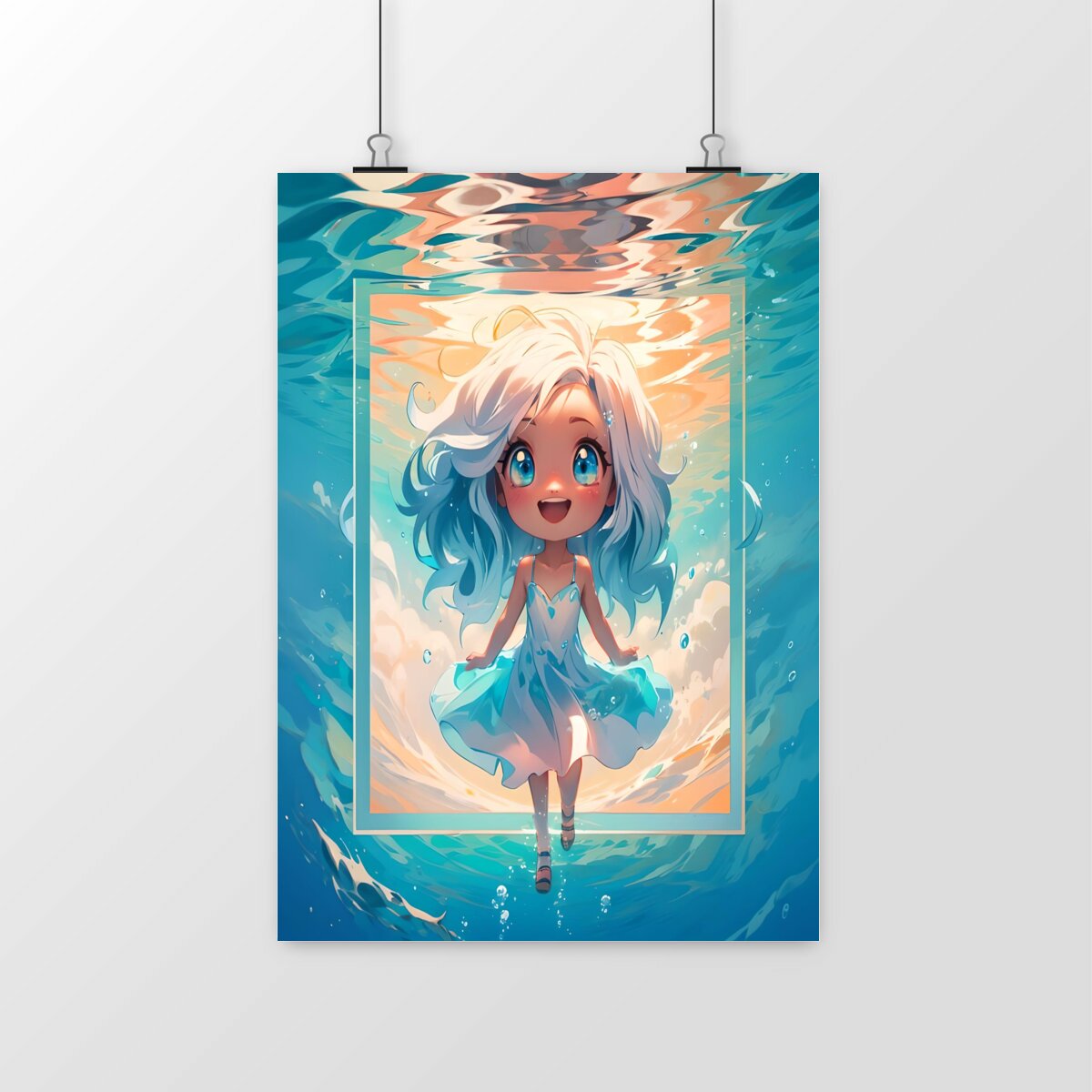 Image front Adorable Kawaii Water Girl – Whimsical Art for Dreamy Spaces