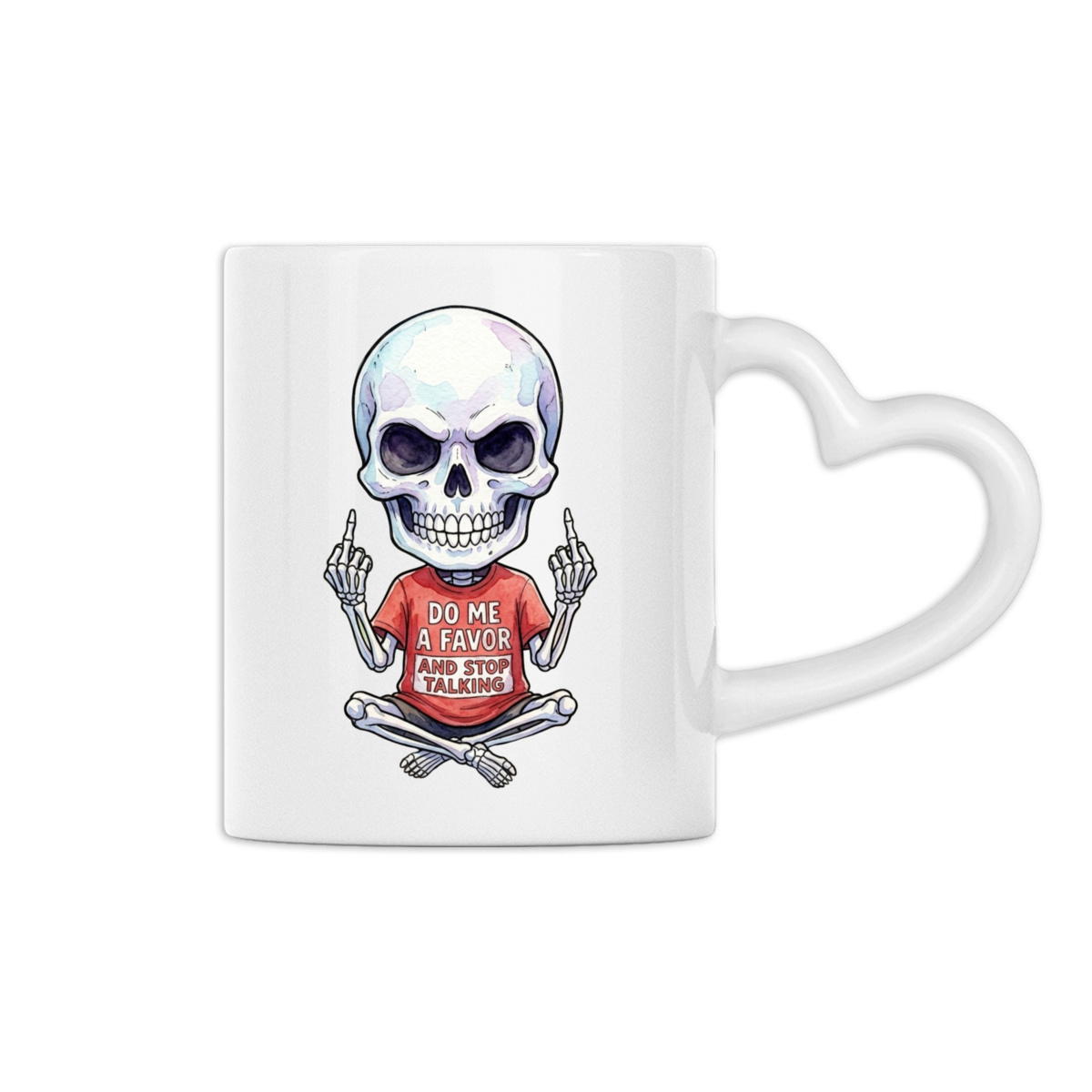 Image back Heart-Shaped Mug: Silence is Golden with Meditating Skeleton