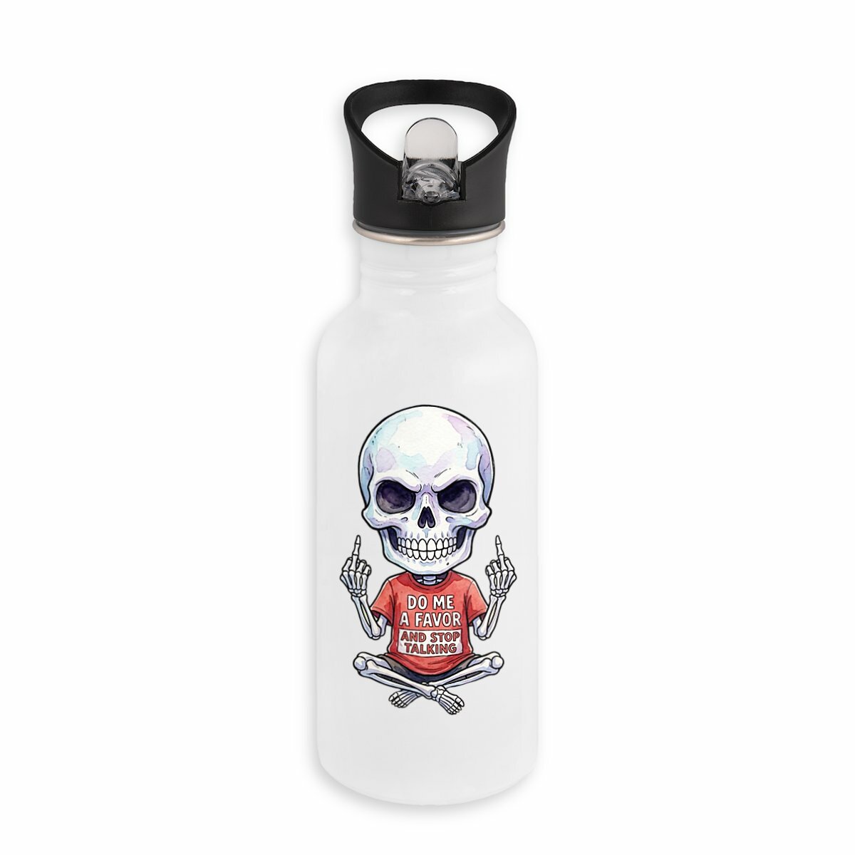 Image back Stainless steel water bottle with straw: Meditating Skeleton Design