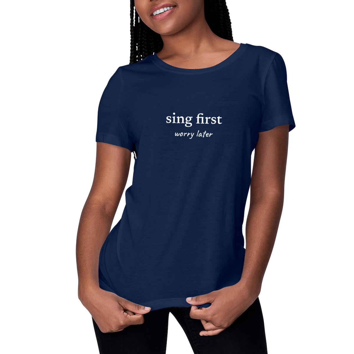 Image front sing first… worry later - women's heavyweight t-shirt