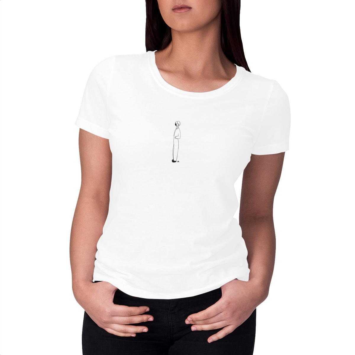 camiseta blanca - personaje con manos en los bolsillos