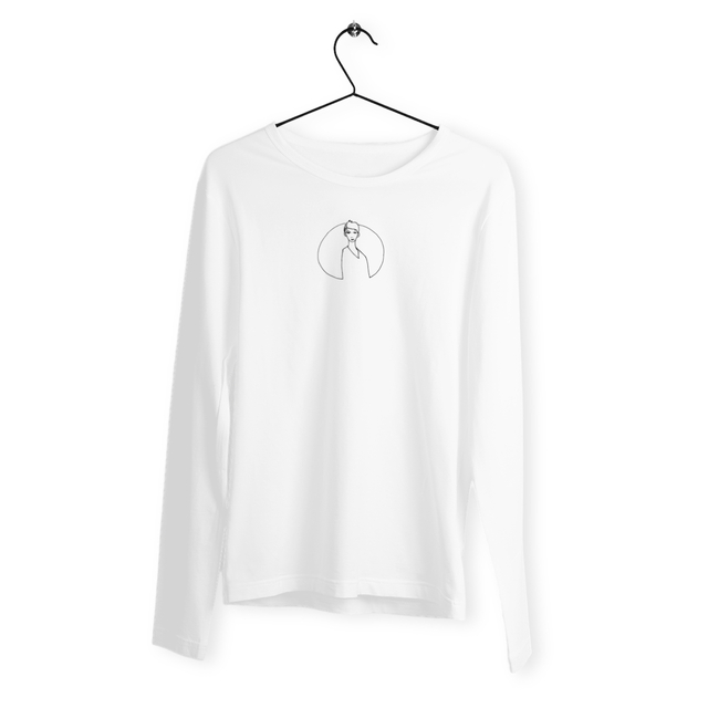 Camiseta mangas largas blanca - personaje delante de la luna - Image