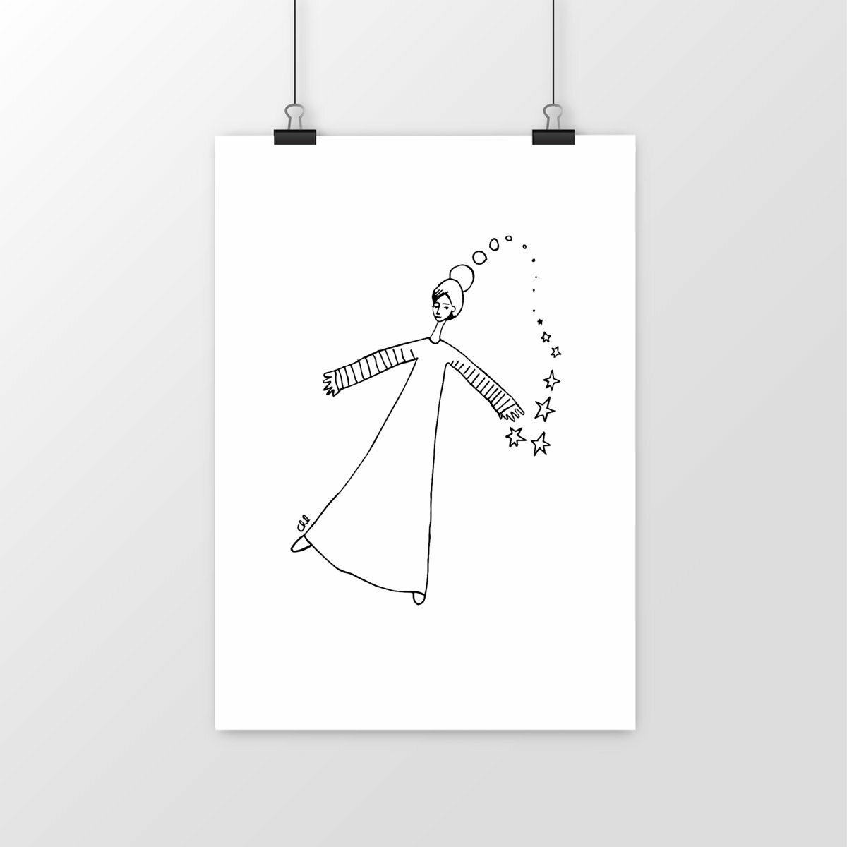 Lámina - personaje con vestido largo y brazos abiertos