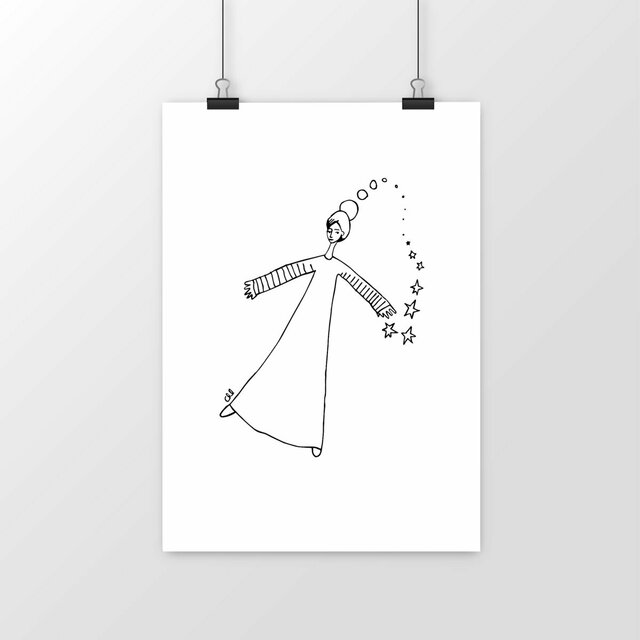 Lámina - personaje con vestido largo y brazos abiertos