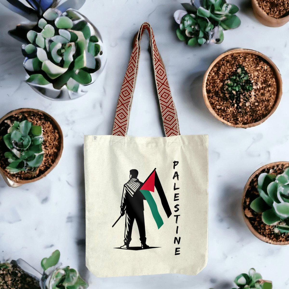 Image front white Palestine flag tote bag