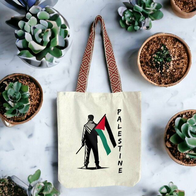 Image front white Palestine flag tote bag