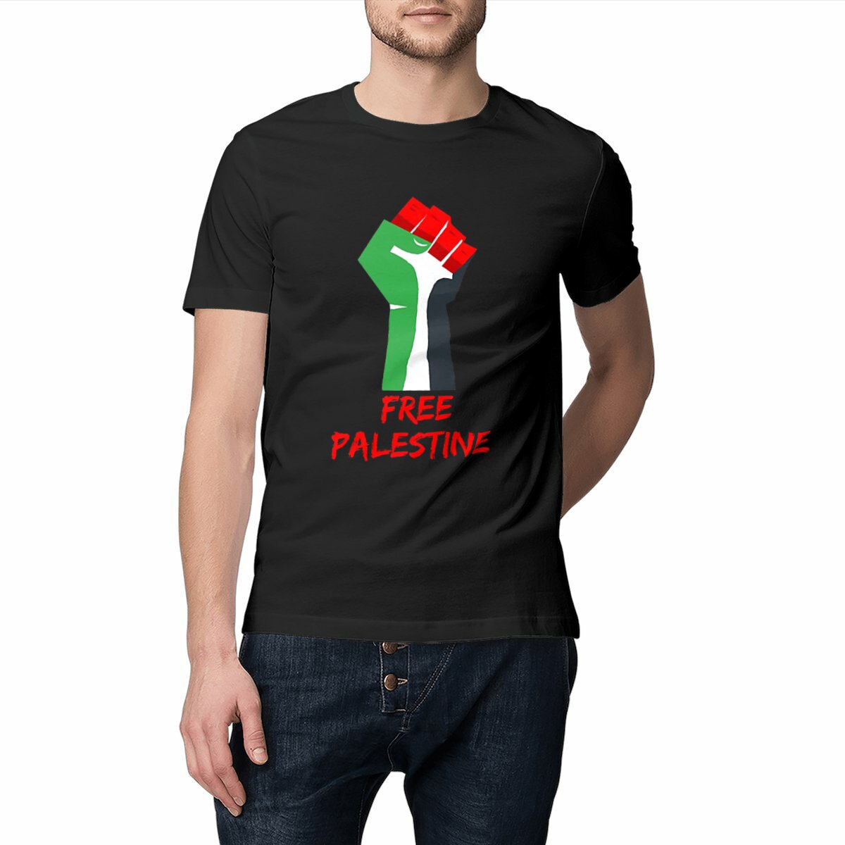 Image front free palestine fist of solidarity T-shirt