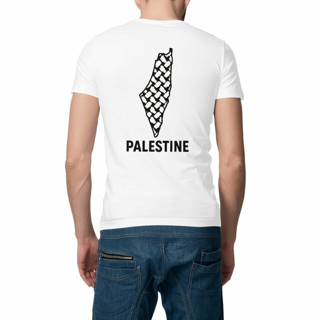 Image front keffiyeh pattern Palestine shirt