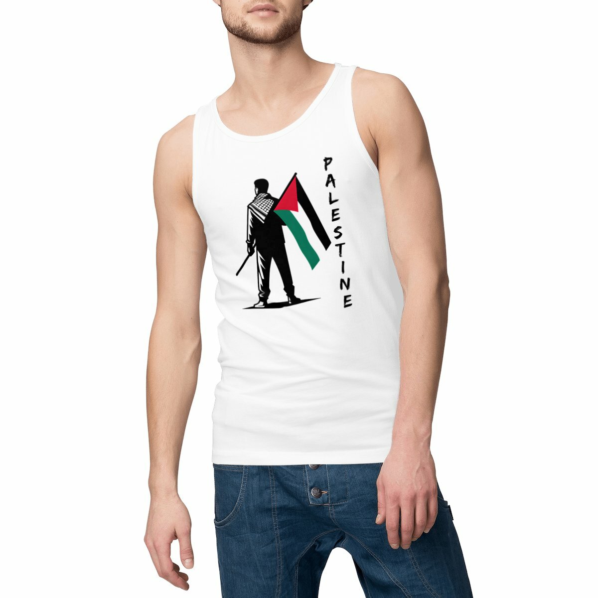 Image front white Palestine flag tank top