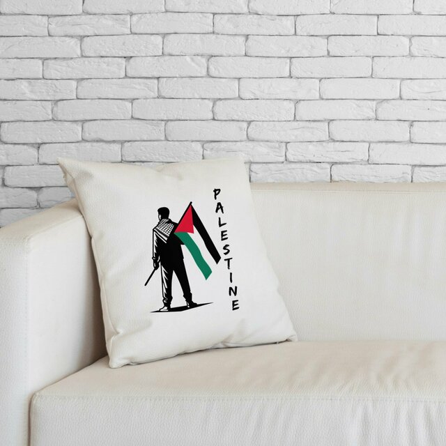 Image front white Palestine flag cushion