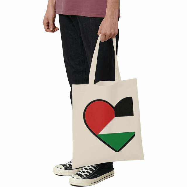 Image front palestine flag heart tote bag