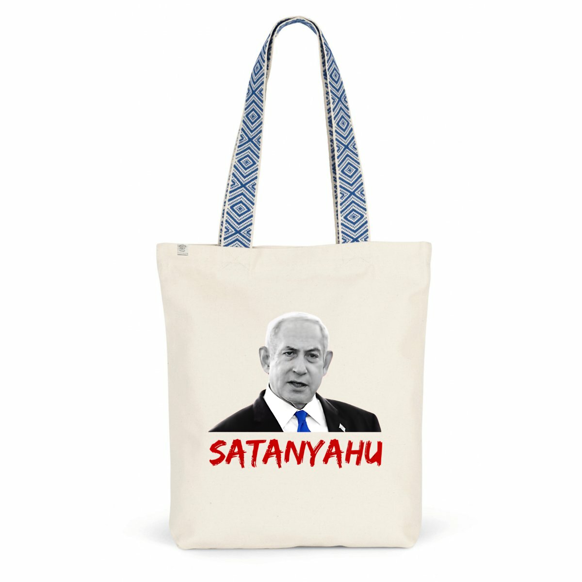 Image front durable white satanyahu tote bag