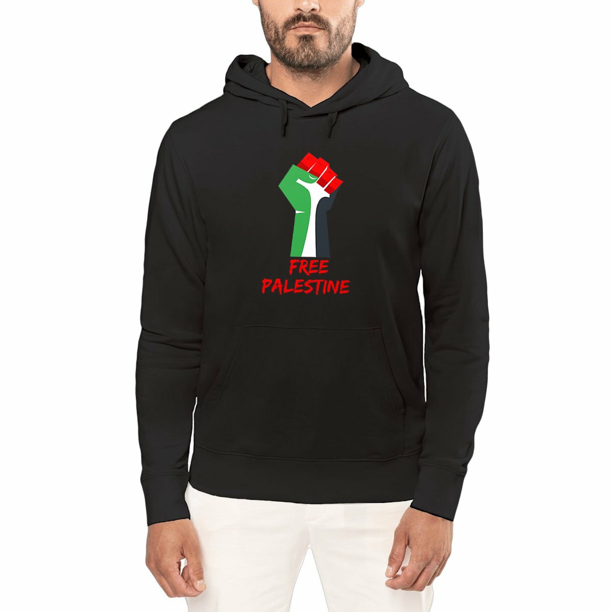 Image front free palestine fist hoodie