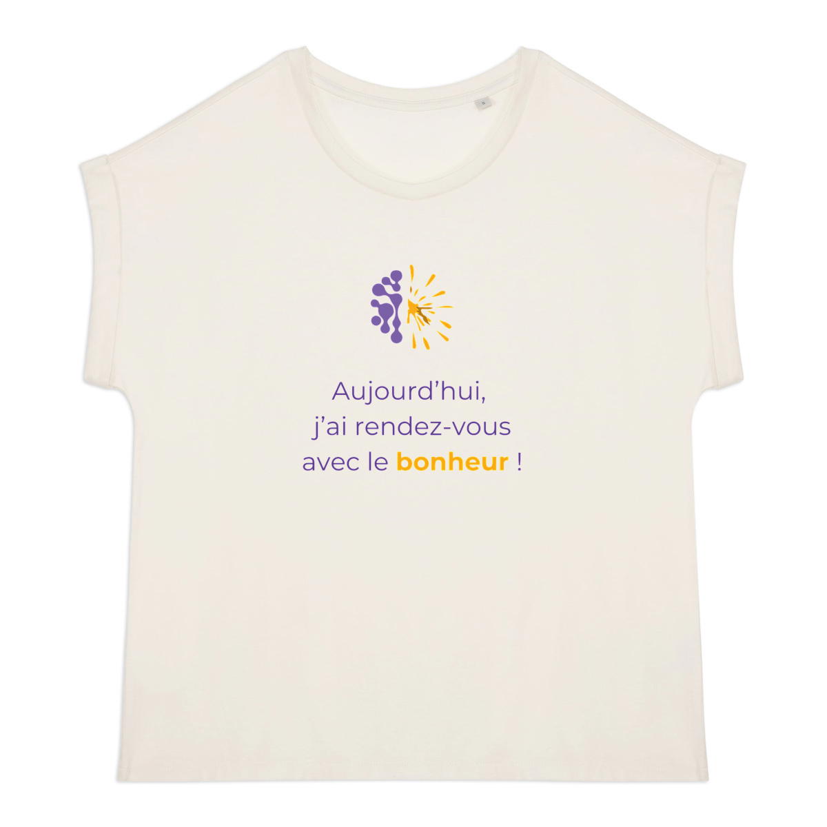 Image back T-shirt clair Manches à revers Femme - Vib - J'ai RDV avec le bonheur