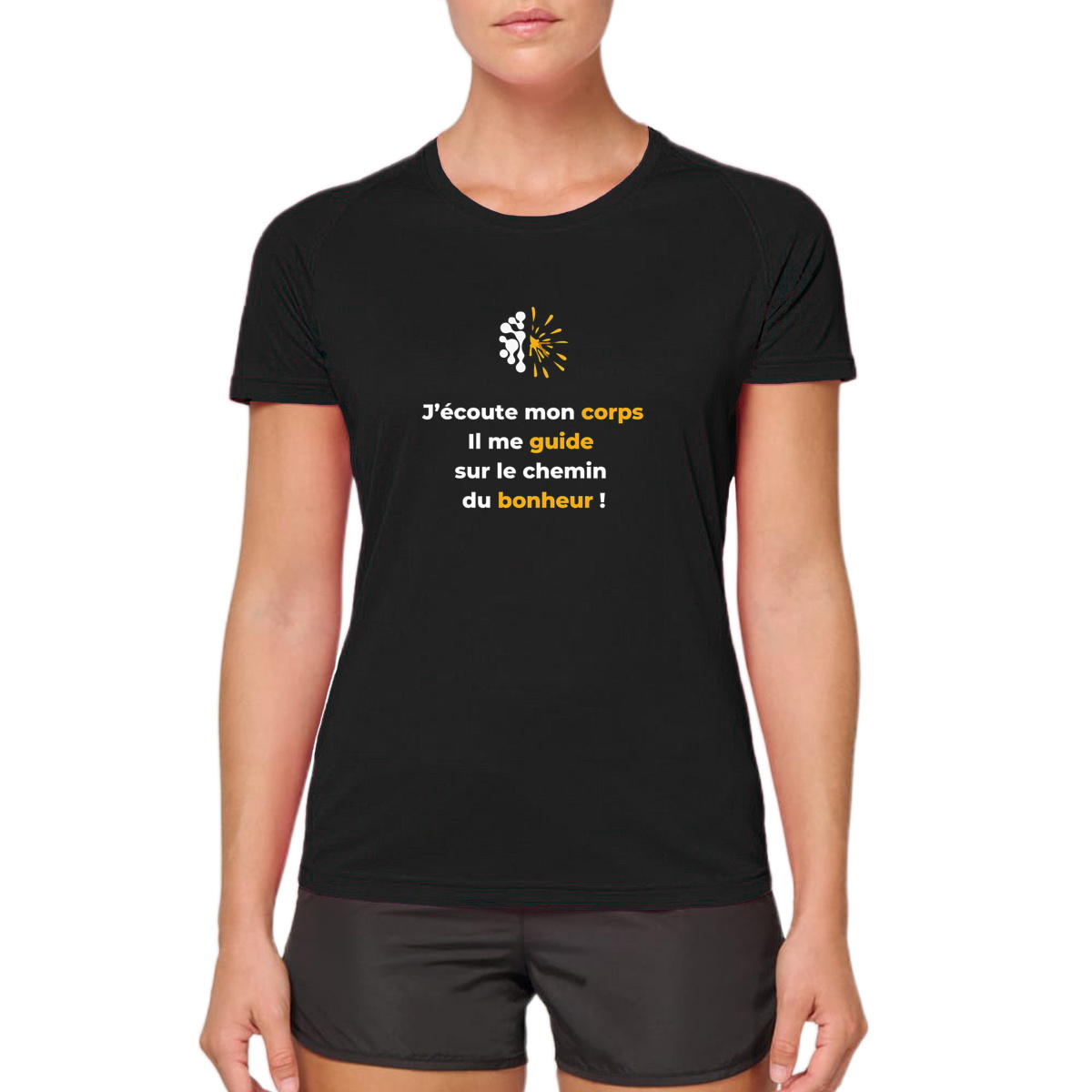 Image front T-shirt de sport sombre Femme - Vib - Mon Corps me guide