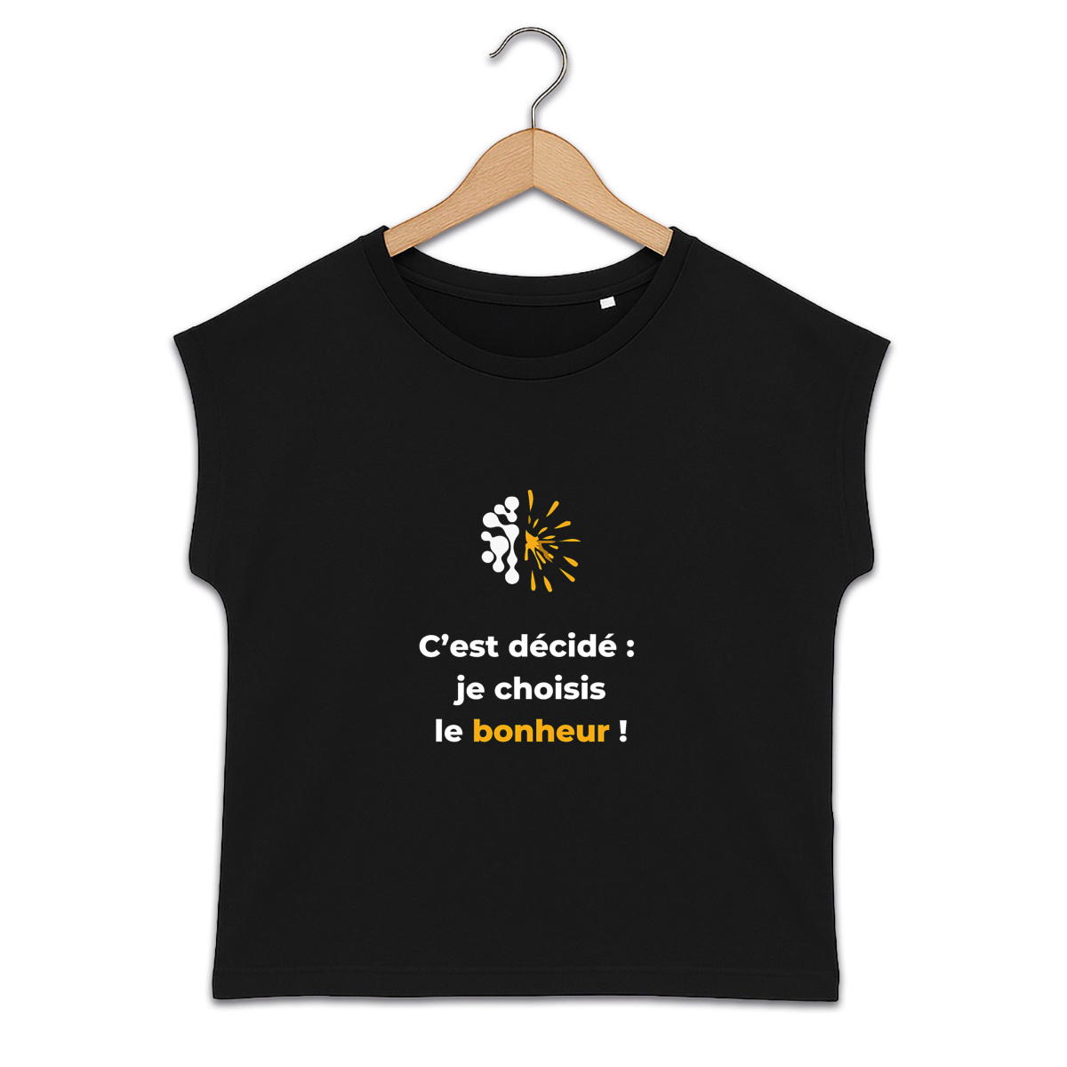 Image back T-shirt Manches à revers sombre Femme - Vib - Je choisis le bonheur