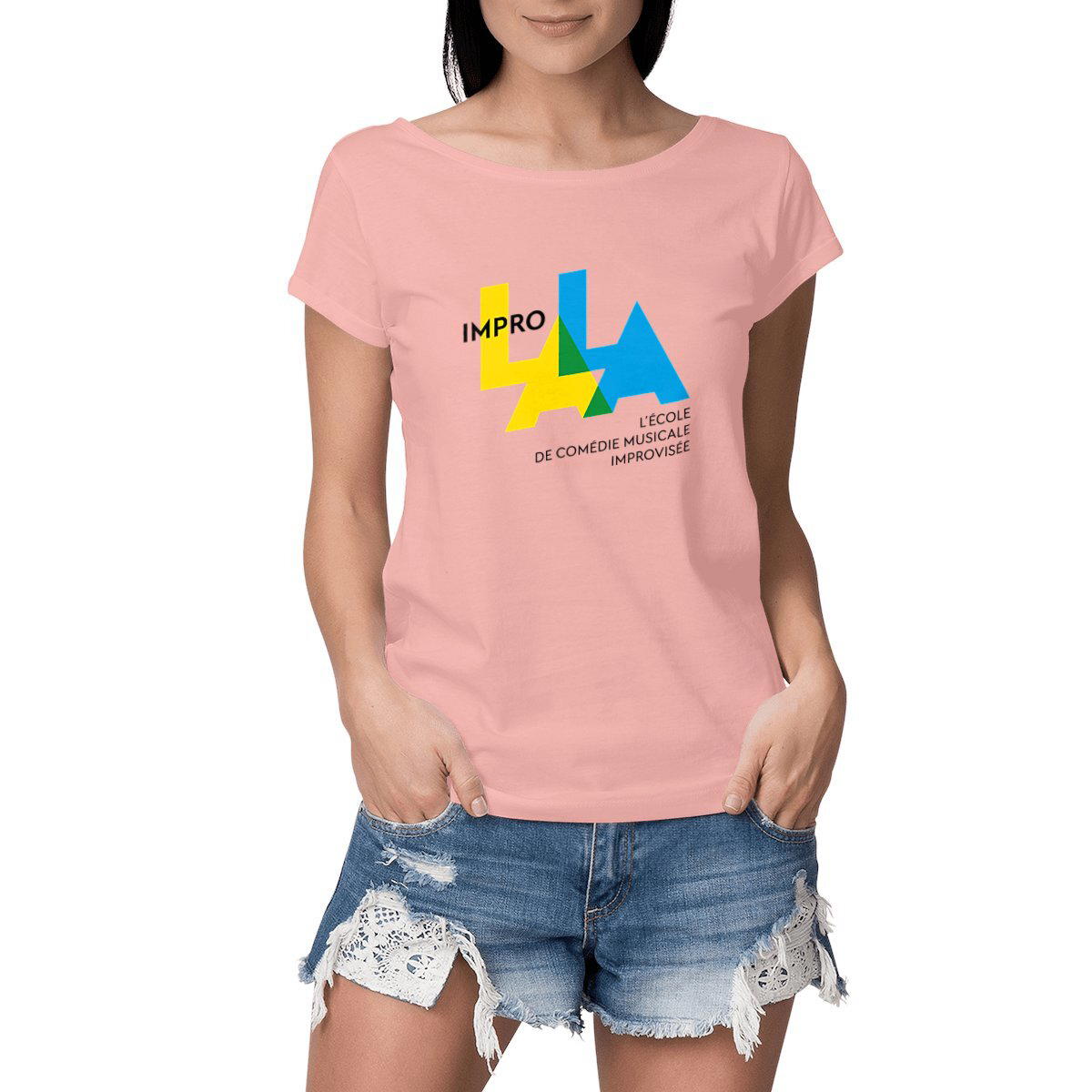 Image front Tee-Shirt Femme col large - coton bio - couleurs claires