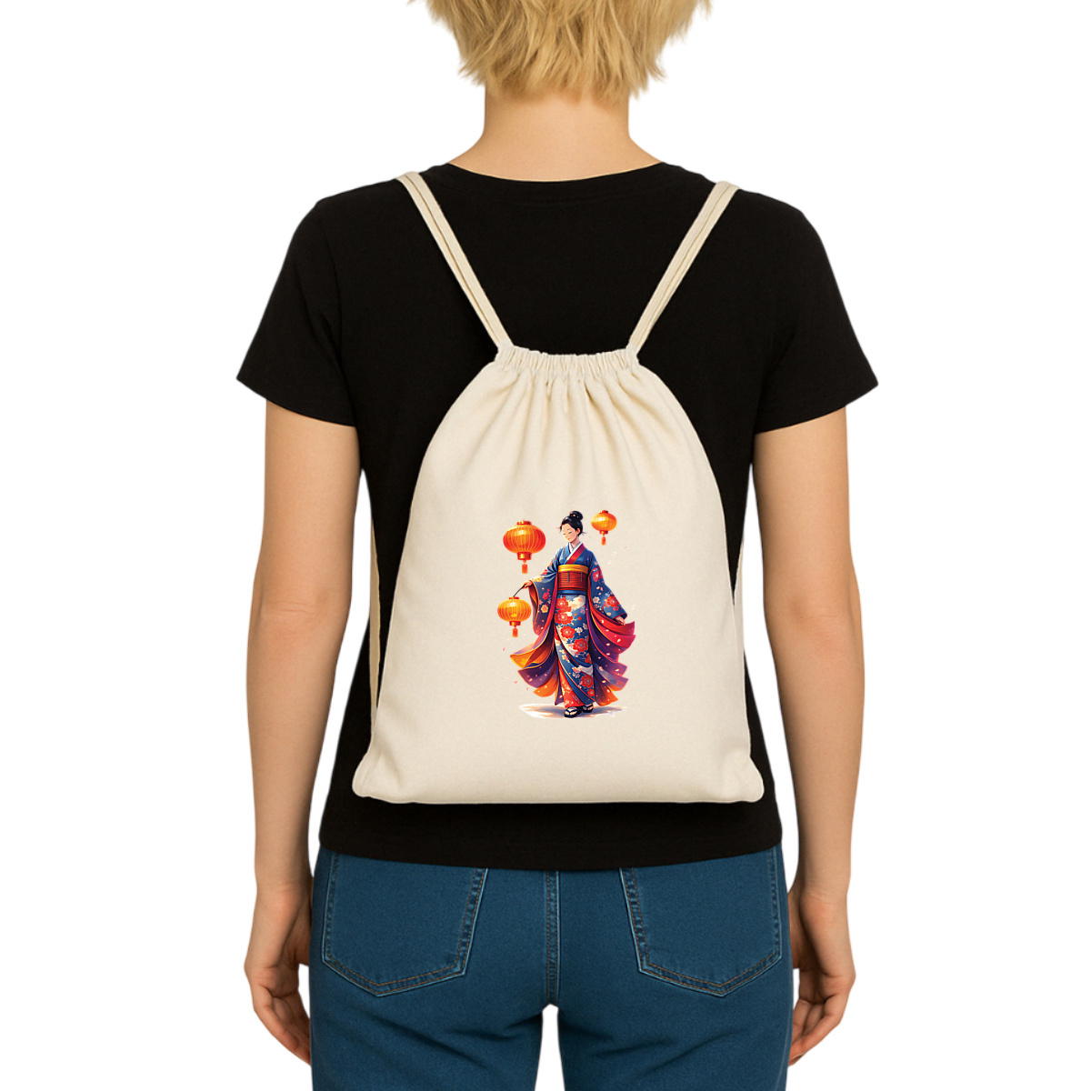 Image front Sac à dos à cordelettes Femme japonaise