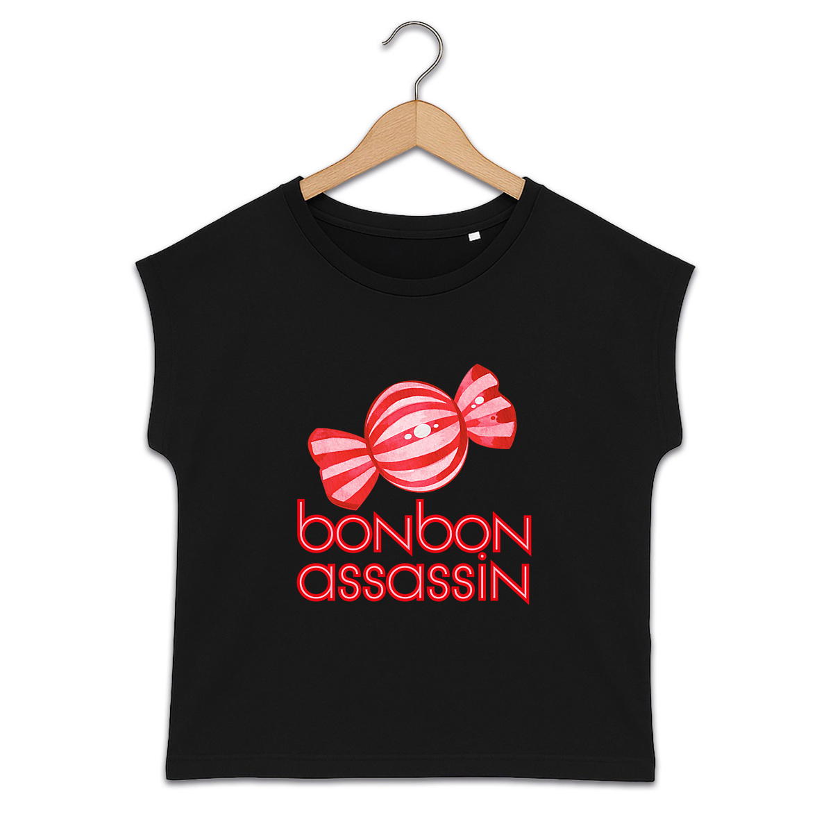 Image front T-shirt femme biologique manches à revers - Bonbon Assessin