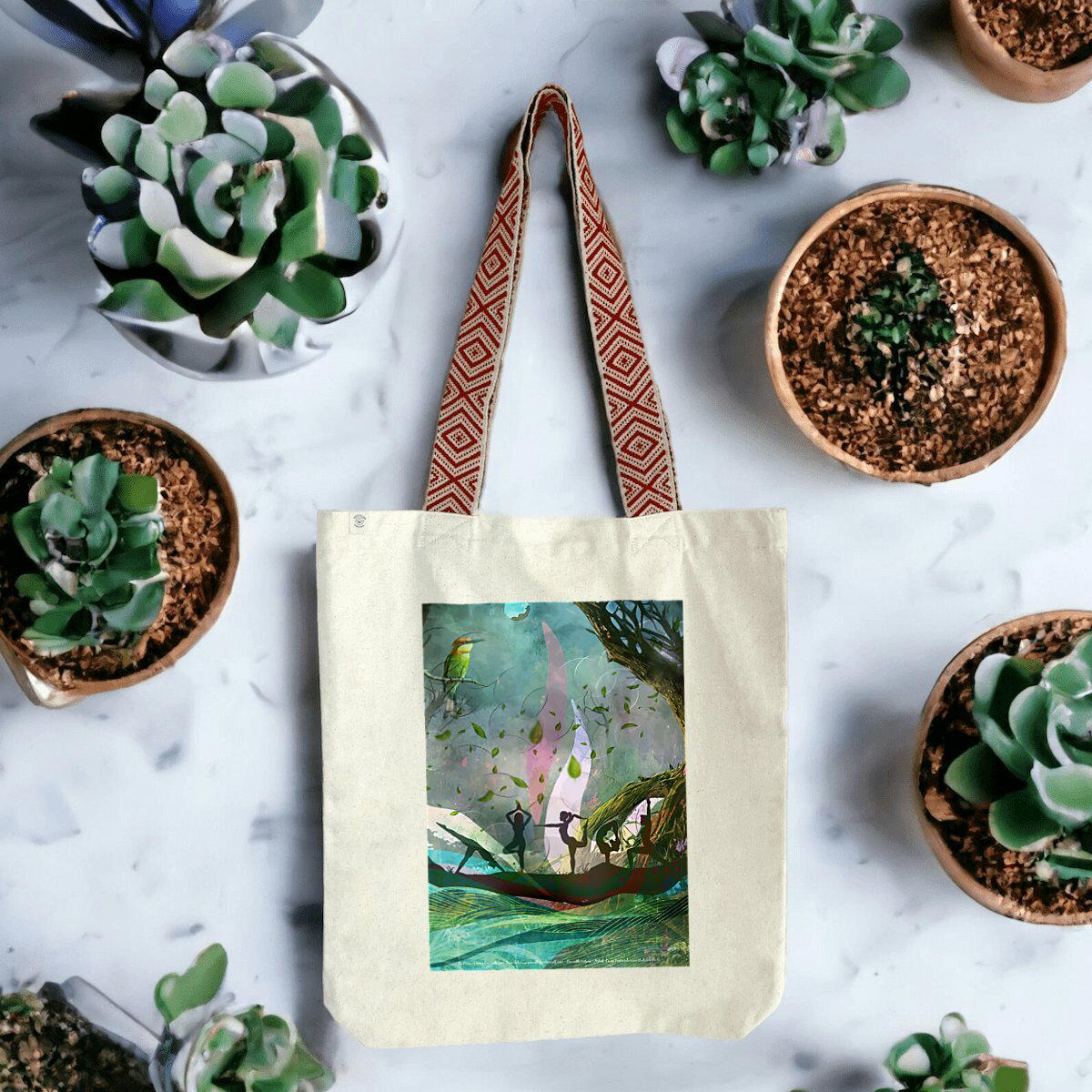 Image front One with nature, One with life Ethnic totebag