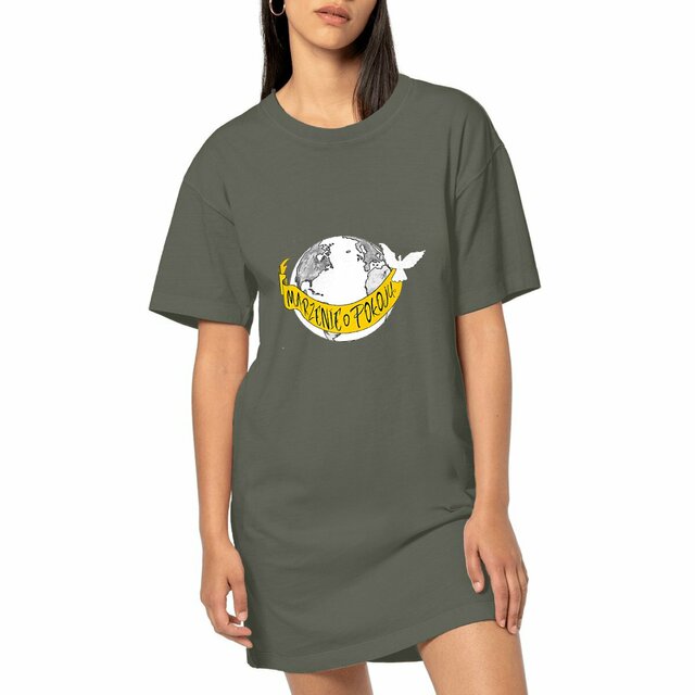 Image front Robe T-shirt Femme Vintage « Rêve de Paix ». PO-Banderole en polonais. D89-N2
