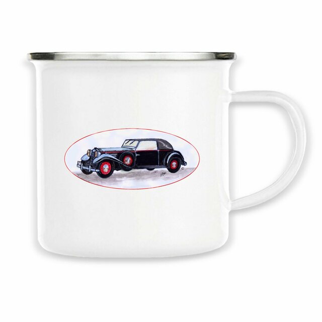 Image back Mug Métal « Voiture ancienne ». Voiture ancienne médaillon JFD. D39M-N39