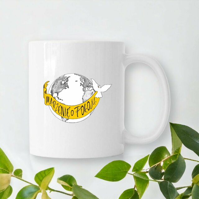 Image front Mug Céramique « Rêve de Paix ». PO- Banderole en polonais. D89-N40