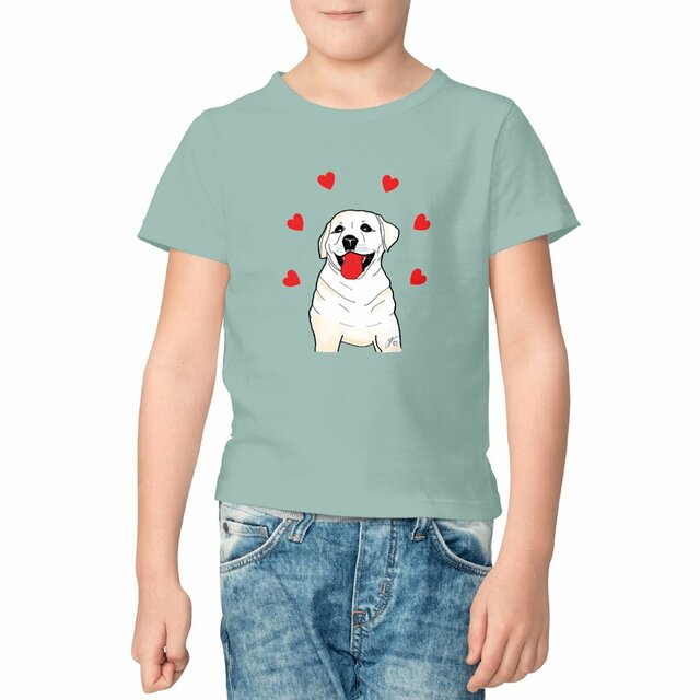 Image front T-shirt Enfant Épais « SULTAN le labrador ». Labrador avec cœurs. D5C-N49