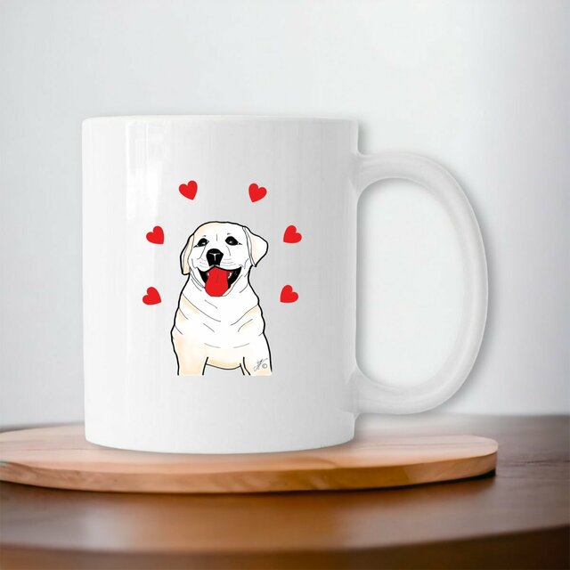 Image front Mug Céramique « SULTAN le labrador ». Labrador avec cœurs. D5C-N40