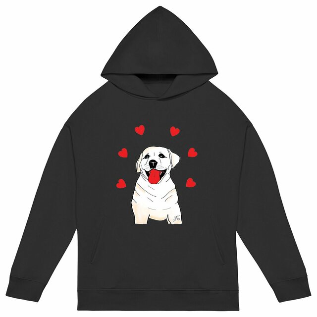 Image back Sweat à capuche Unisexe Oversized « SULTAN le labrador ». Labrador cœurs. D5C-N10
