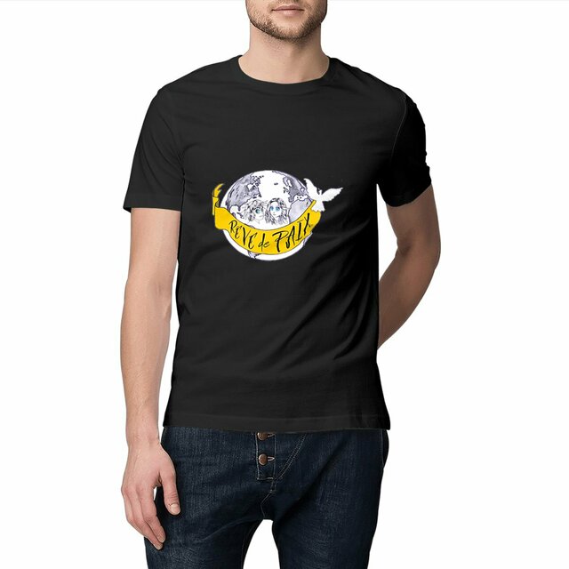 Image front T-shirt Unisexe Classique «Rêve de Paix ».  Manga avec 2 ados et banderole. D93-N8