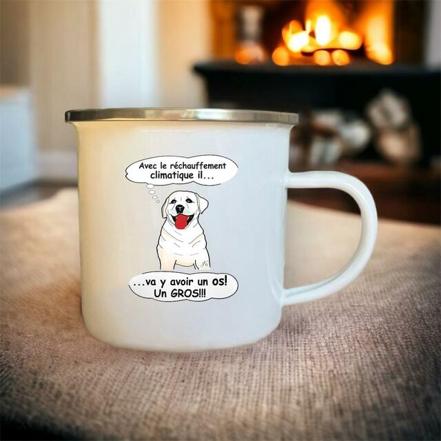 Image front Mug Métal « SULTAN le labrador ». Labrador texte humour. D38DS-N39