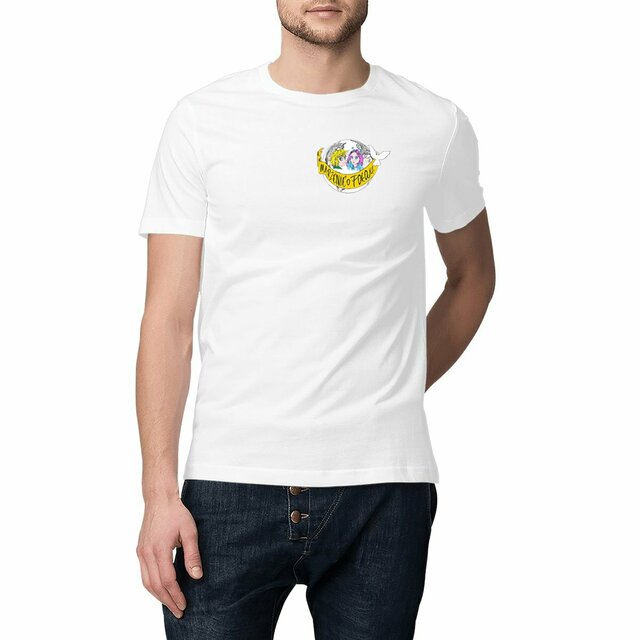 Image front T-shirt Unisexe Classique Manga PO « Rêve de Paix » avec ados + banderole en polonais . Format blason- DBA4S-N8 