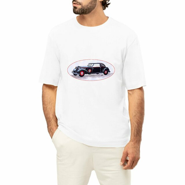 Image front T-shirt Homme Oversized «Voiture ancienne». Voiture ancienne médaillon JFD. D39M-N44