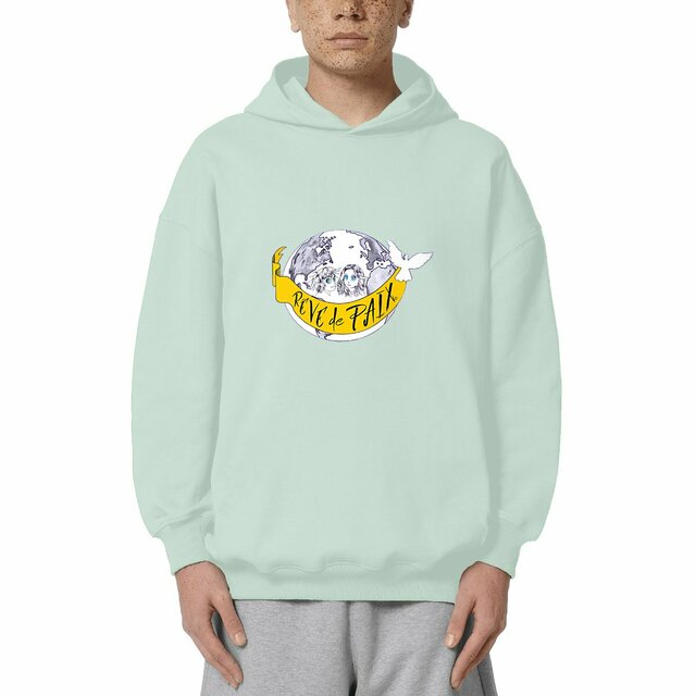 Image front Sweat à capuche Unisexe Oversized  «Rêve de Paix» Manga-2 ados et banderole. D93-N10