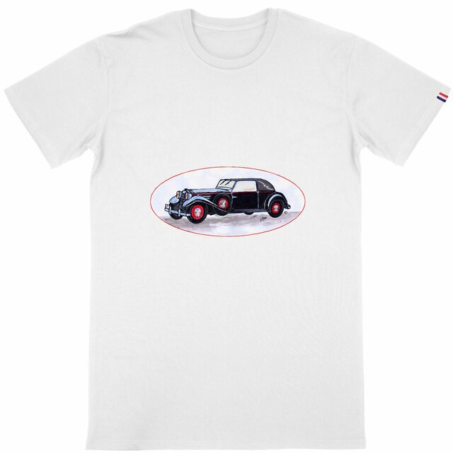 Image back T-shirt Homme Made in France «Voiture ancienne». Voiture ancienne médaillon.D39M-N46