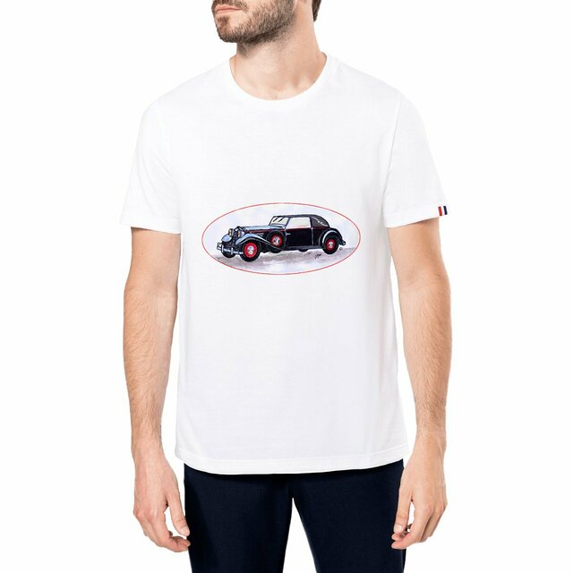 Image front T-shirt Homme Made in France «Voiture ancienne». Voiture ancienne médaillon.D39M-N46