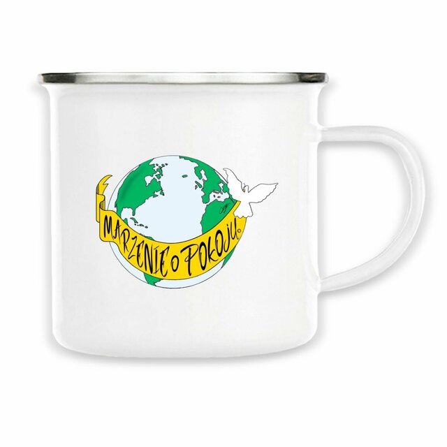 Image back Mug Métal « Rêve de Paix ». PO- Banderole en polonais. D56-N39