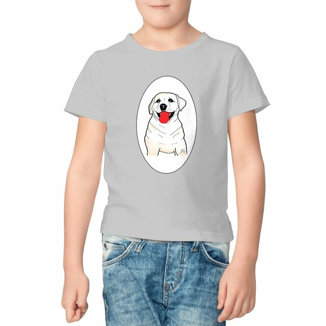 Image front T-shirt Enfant Épais « SULTAN le labrador ». Labrador avec cœurs. D5B-N49
