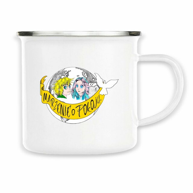Image back Mug Métal « Rêve de Paix ». PO-Manga couleur- Ados -Banderole en polonais. DBA4-N39