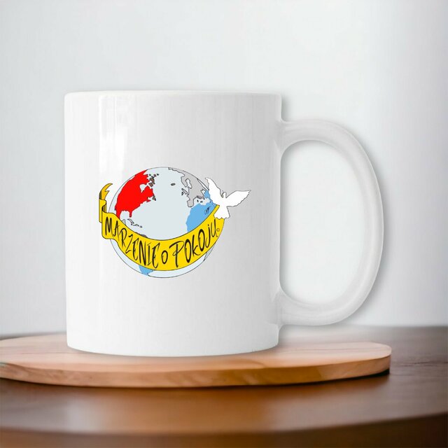 Image front Mug Céramique « Rêve de Paix ». PO-Banderole en polonais. D68-N40 