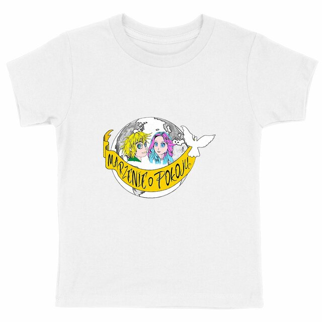 Image back T-shirt Enfant Épais « Rêve de Paix ». PO-Manga couleur en polonais. DBA4-N49
