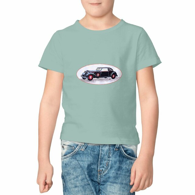 Image front T-shirt Enfant Épais « Voiture ancienne ». Voiture ancienne médaillon JFD. D39M-N49